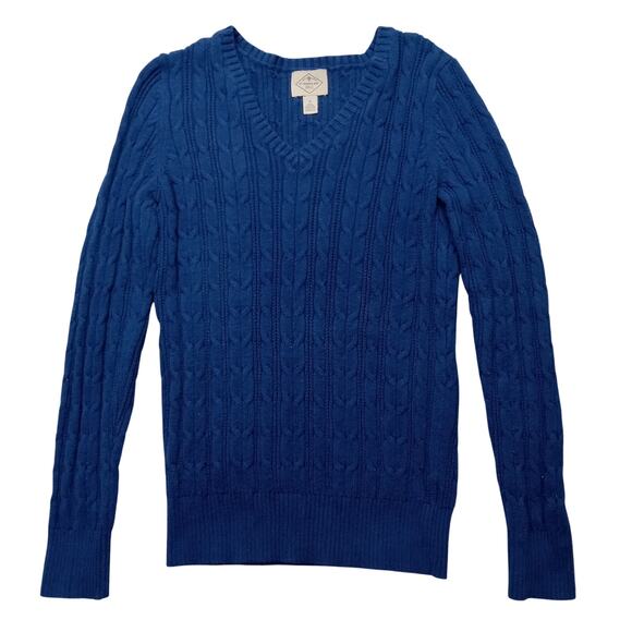 St.John's Bay Sweater S Women's Short Sleeve Pullover Blue Cable Knit - Picture 1 of 5